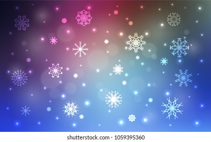 Dark Pink, Blue vector cover with beautiful snowflakes. Decorative shining illustration with snow on abstract template. The pattern can be used for year new  websites.