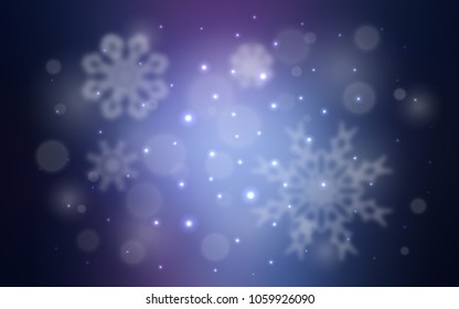 Dark Pink, Blue vector cover with beautiful snowflakes. Shining colored illustration with snow in christmas style. The pattern can be used for year new  websites.
