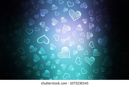 Dark Pink, Blue vector cover with Shining hearts. Decorative shining illustration with hearts on abstract template. Beautiful design for your business advert of anniversary.