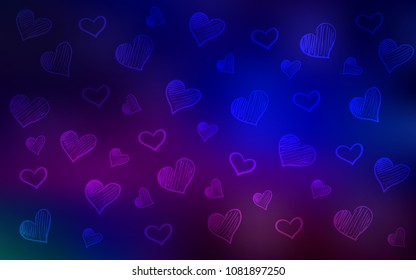 Dark Pink, Blue vector cover with Shining hearts. Decorative shining illustration with hearts on abstract template. Pattern can be used for valentine's ad, booklets.