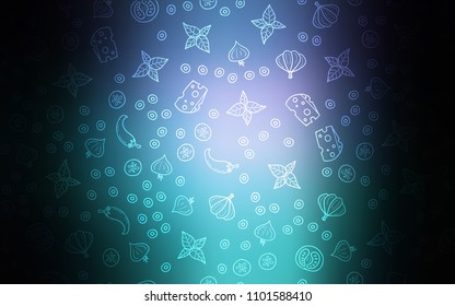 Dark Pink, Blue vector cover with cuisine gourmet. Illustration with set of fresh food in doodle style. Pattern for ad, booklets, leaflets of restaurants.