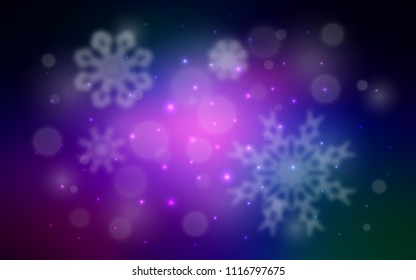 Dark Pink, Blue vector cover with beautiful snowflakes. Modern geometrical abstract illustration with crystals of ice. The pattern can be used for new year ad, booklets.