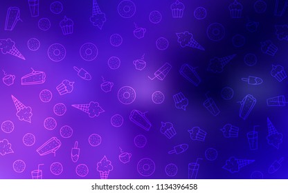 Dark Pink, Blue vector cover with set of confections. Decorative shining illustration with sweets on abstract template. Pattern for menu of cafes and restaurants.