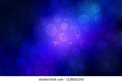 Dark Pink, Blue vector cover with cuisine gourmet. Decorative shining illustration with food on abstract template. Doodle design for your business advert of cafes.