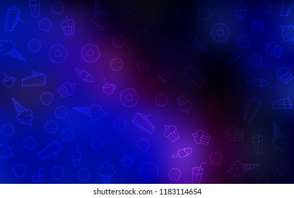 Dark Pink, Blue vector cover with set of confections. Beautiful colored illustration with candies in doodle style. Pattern for menu of cafes and restaurants.