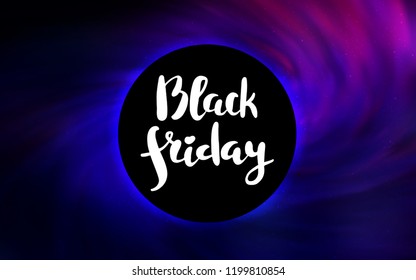 Dark Pink, Blue vector cover with a black hole, nebula. Decorative design in space style with a black hole. Template for Black Friday sales.