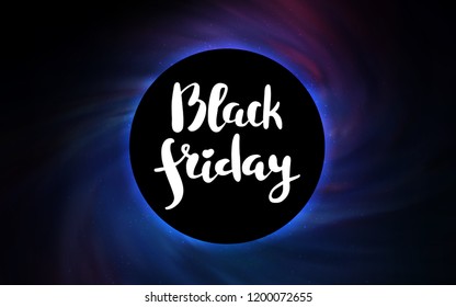 Dark Pink, Blue vector cover with a black hole, nebula. Colorful illustration of a black hole on a starry backdrop. Backdrop for ads, leaflets of Black Friday.