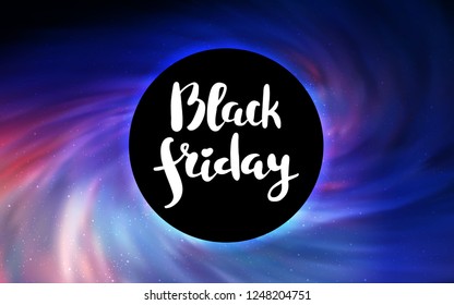 Dark Pink, Blue vector cover with a black hole, nebula. Abstract illustration with glitter colorful cosmic stars. Template for Black Friday sales.