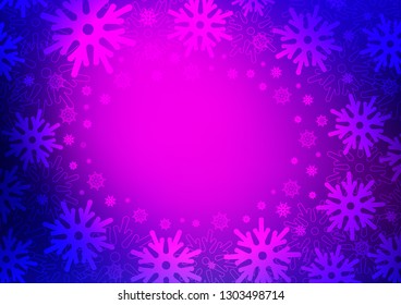 Dark Pink, Blue vector cover with beautiful snowflakes. Snow on blurred abstract background with gradient. The pattern can be used for year new  websites.