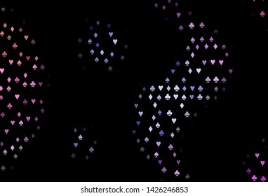 Dark Pink, Blue vector cover with symbols of gamble. Illustration with set of hearts, spades, clubs, diamonds. Pattern for leaflets of poker games, events.