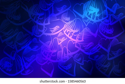 Dark Pink, Blue vector cover with Shining hearts. Hearts on blurred abstract background with colorful gradient. Design for ad, poster, banner of Valentine Day.
