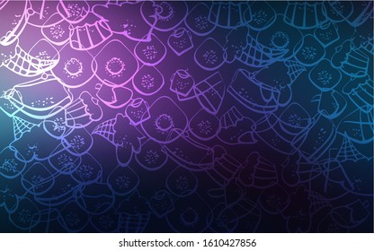 Dark Pink, Blue vector cover with set of confections. Confections on blurred abstract background with colorful gradient. Doodle design for your business advert of cafes.