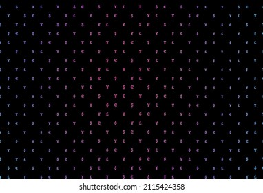 Dark pink, blue vector cover with EUR, USD, GBP, JPY. Abstract illustration with colored financial digital symbols. The pattern can be used for financial, investment websites.