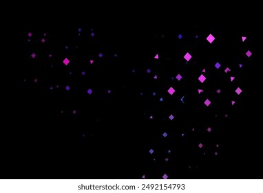 Cubierta de Vector rosa oscuro, azul en estilo poligonal con círculos. Ilustración abstracta brillante con esferas, cuadrados, líneas. Patrón para anuncios.