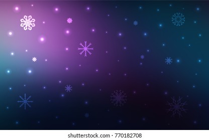 Dark Pink, Blue vector cover with beautiful snowflakes. Blurred decorative design in xmas style with snow. New year design for your ad, poster, banner.