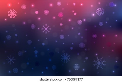 Dark Pink, Blue vector cover with beautiful snowflakes. Decorative shining illustration with snow on abstract template. The template can be used as a new year background.