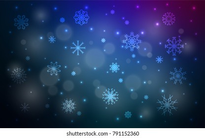 Dark Pink, Blue vector cover with beautiful snowflakes. Decorative shining illustration with snow on abstract template. The pattern can be used for new year leaflets.