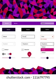 Dark Pink, Blue vector design ui kit with mosaic. Colorful ui/ux kit with header consisted of triangles. This sample is for your website.