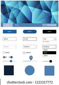 Dark Pink, Blue vector design ui kit with mosaic. Ui Ux kit with colorful polygonal background in its header. Simple colorful design for websites.
