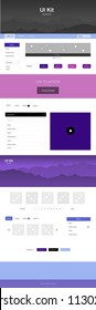 Dark Pink, Blue vector design ui kit with landscape. Colorful Style guide with mountains on abstract background. Template for website of outdoor activities.
