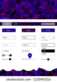 Dark Pink, Blue vector design ui kit with mosaic. Colorful Style guide with triangles on abstract background. This template you can use for websites.