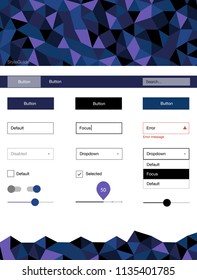 Dark Pink, Blue vector design ui kit with mosaic. Colorful ui/ux kit with header consisted of triangles. This sample is for your website.