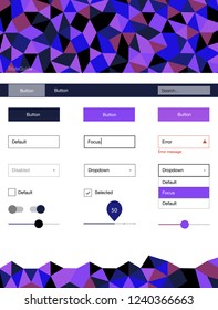 Dark Pink, Blue vector design ui kit with mosaic. Ui Ux kit with colorful polygonal background in its header. Simple colorful design for websites.