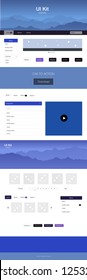 Dark Pink, Blue vector design ui kit with landscape. Modern Style guide with colorful gradient mountains in its header. This sample is for your tourist website.