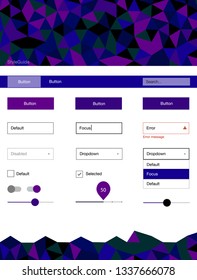 Dark Pink, Blue vector design ui kit with mosaic. Simple Material Design Kit with colorful mosaic of triangles. This sample is for your landing page.
