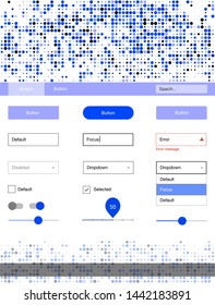 Dark Pink, Blue vector design ui kit with dots. Web ui kit with abstract gradient circles in its header. This template you can use for landing pages.
