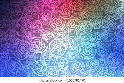 Dark Pink, Blue vector doodle bright pattern. Roses on blurred abstract background with gradient. Hand painted design for web, leaflet, textile.