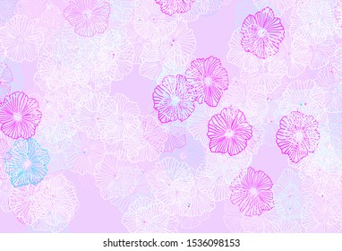 Dark Pink, Blue vector doodle pattern with leaves. Decorative design of flowers on white background. A new texture for your wallpaper design.