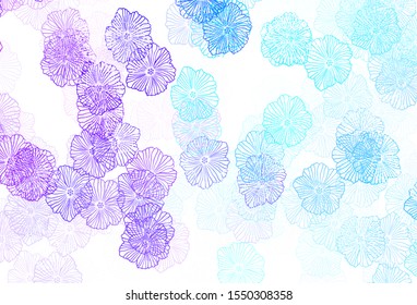 Dark Pink, Blue vector doodle background with leaves. Glitter abstract illustration with flowers. Pattern for wallpapers, coloring books.