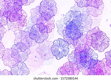 Dark Pink, Blue vector doodle background with leaves. Glitter abstract illustration with flowers. Template for backgrounds of cell phones.