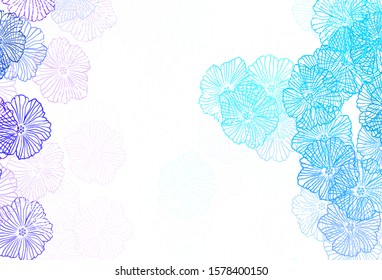 Dark Pink, Blue vector doodle background with leaves. Flowers with gradient on white background. Hand painted design for web, leaflets.