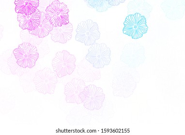 Dark Pink, Blue vector doodle pattern with leaves. Decorative design of flowers on white background. A new texture for your wallpaper design.