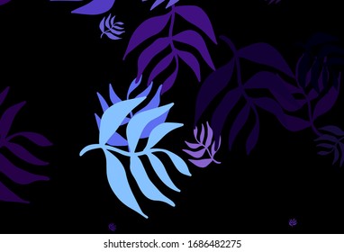 Diseño de doodle azul vectorial oscuro con hojas. Ilustración abstracta brillante con doodles y hojas. Patrón texturizado para sitios web, banners.