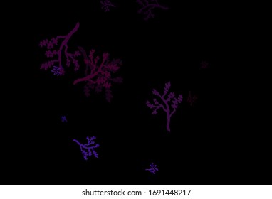 Dark Pink, Blue vector doodle texture with branches. Abstract illustration with leaves, branches in doodles style. Elegant pattern for your brand book.