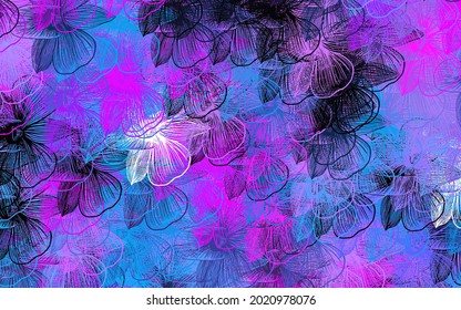 Dark Pink, Blue vector doodle background with flowers. Flowers with gradient on white background. Doodle design for your web site.