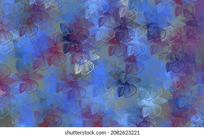 Dark Pink, Blue vector doodle background with flowers. Colorful illustration with flowers in doodle style. New design for your business.