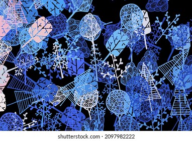Dark Pink, Blue vector doodle background with trees, branches. Simple decorative design in natural style with trees. A new texture for your wallpaper design.