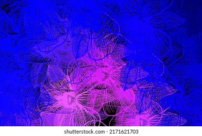 Dark Pink, Blue vector doodle background with flowers. Glitter abstract illustration with flowers. Hand painted design for web, wrapping.