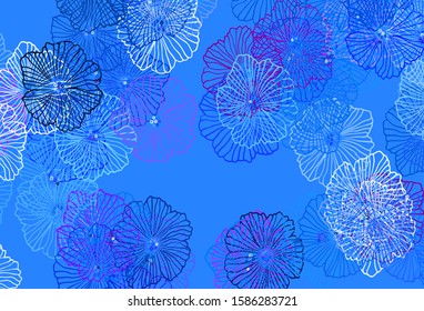 Dark Pink, Blue vector elegant background with leaves. Colorful illustration in doodle style with flowers. Hand painted design for web, leaflets.