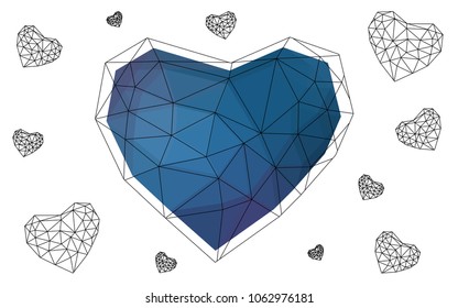 Dark Pink, Blue vector greeting Card Happy Valentine's Day. Lettering with hearts on the white polygonal background. Colored triangular illustration for your business.