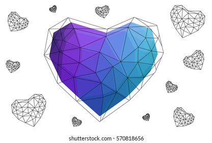 Dark Pink, Blue vector greeting Card Happy Valentine's Day. Lettering with hearts on the white polygonal background. Colored triangular illustration for your business.