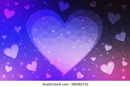 Dark Pink, Blue vector greeting Card Happy Valentine's Day. Lettering with hearts on the white polygonal background. Colored triangular illustration for your business.