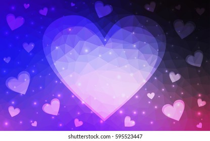 Dark Pink, Blue vector greeting Card Happy Valentine's Day. Lettering with hearts on the white polygonal background. Colored triangular illustration for your business.
