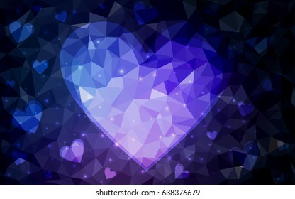 Dark Pink, Blue vector greeting Card Happy Valentine's Day. Lettering with hearts on the white polygonal background. Colored triangular illustration for your business.