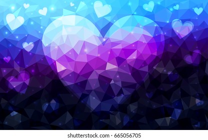 Dark Pink, Blue vector greeting Card Happy Valentine's Day. Lettering with hearts on the white polygonal background. Colored triangular illustration for your business.