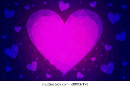 Dark Pink, Blue vector greeting Card Happy Valentine's Day. Lettering with hearts on the white polygonal background. Colored triangular illustration for your business.